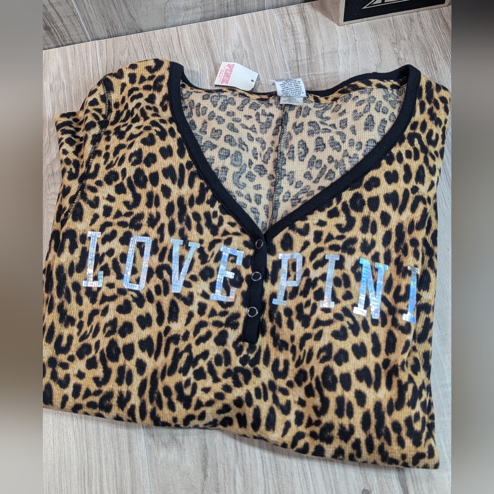 Pink Victoria's Secret Animal Print Long Johns Pajamas Size Large With Tags